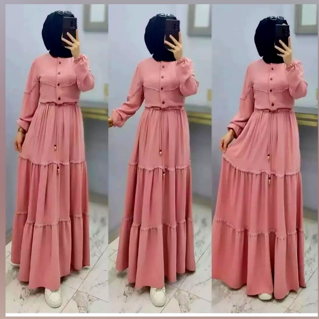 Baju Wanita Gamis Malaysia Ceruty Babydoll Full Furing Natalia Dress Busui Friendly Gamis Kondangan Modern Gaun Pesta Muslimah