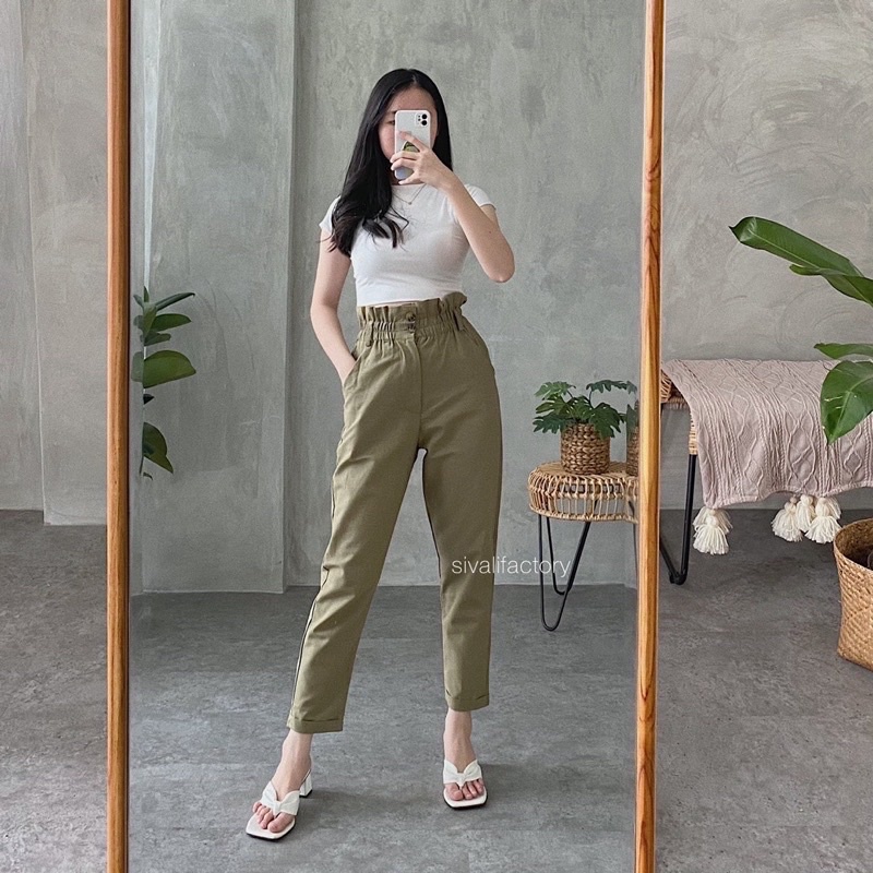 CLARYN CELANA LINEN HIGWAIST BAHAN RAMI LINEN - LINEN PANT | CELANA KANTOR WANITA