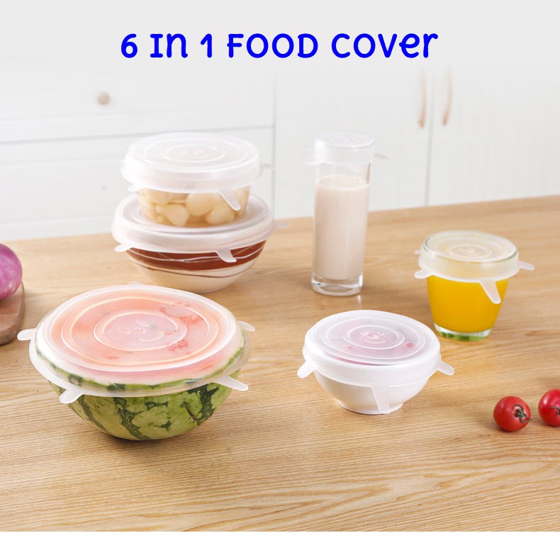 [DAPAT 6 PCS ] Cover Penutup Makanan Serbaguna 6 in 1 - Stretch Bowl Lid Silikon Food