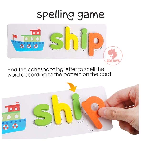 Zoetoys Spelling Game | Treehole Moveable Wooden Word Jumble Letter | Words Learning Game Kids Matching Card Puzzle Montessori | Belajar Mengeja Kata Mengenal Huruf Alphabet | Mainan Anak Edukasi