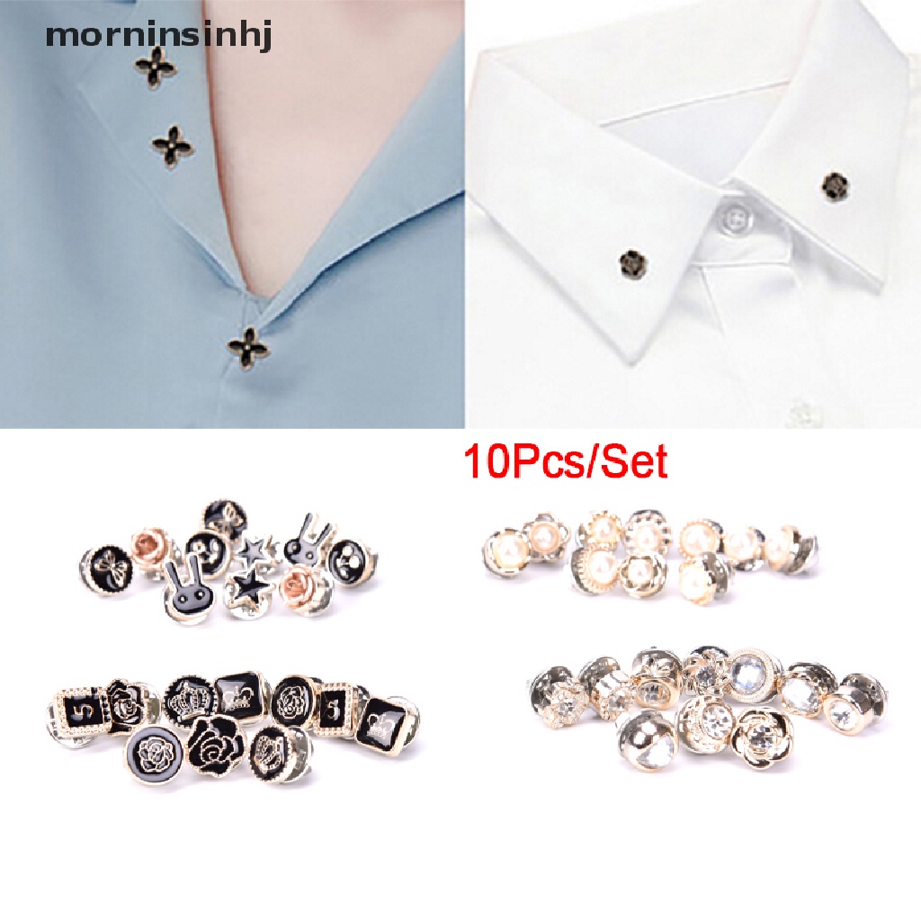 Mornin 10pcs / Set Bros Pin Bunga Mini Hias Mutiara Kristal Aksesoris Kerah Kemeja Wanita