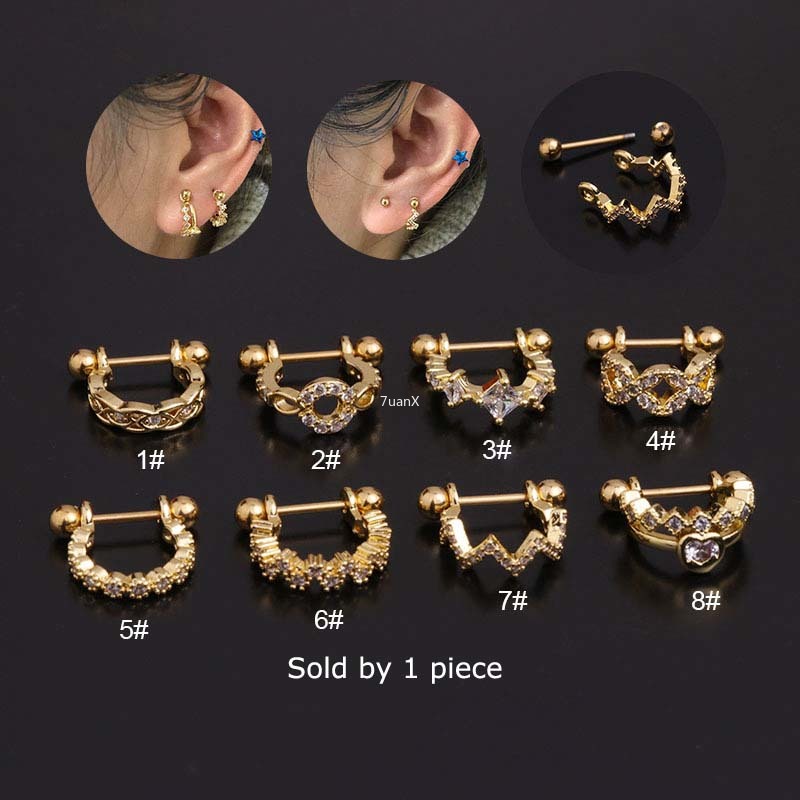 1pc Anting Tindik Tulang Rawan Telinga Bentuk U Bahan Stainless Steel 20gauge