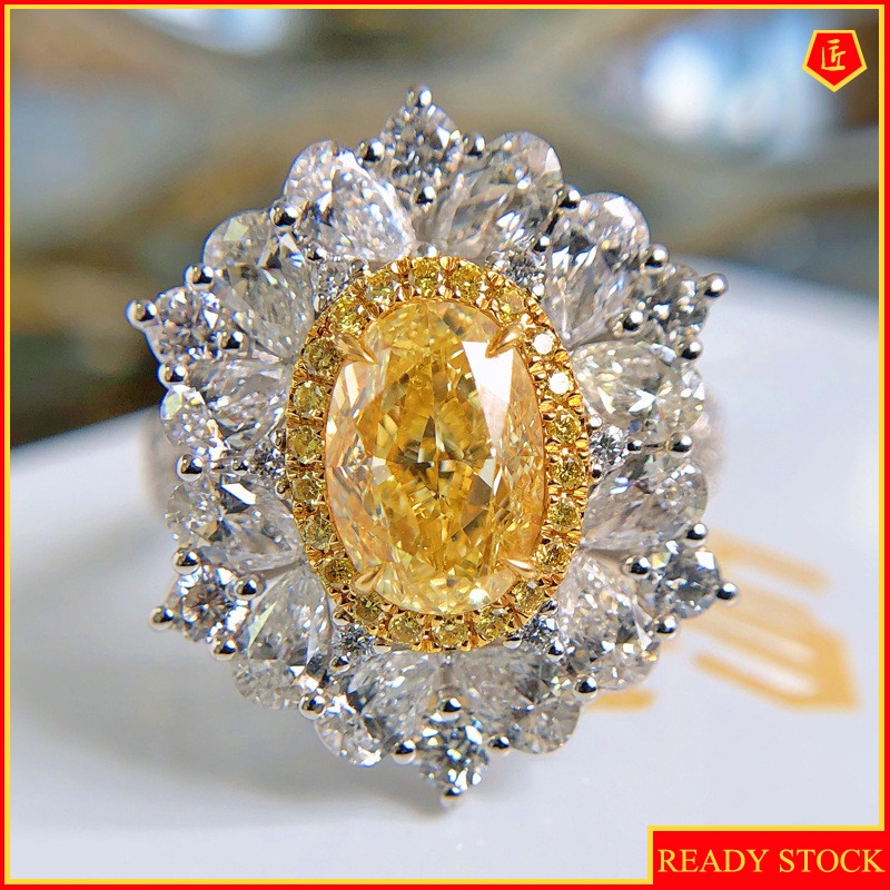 [Ready Stock]Luxury Elegant Yellow Diamond Colored Gems Ring