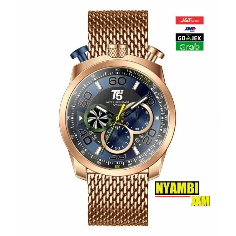 Jam tangan pria T5 H3748 chrono original tahan air free box papper bag