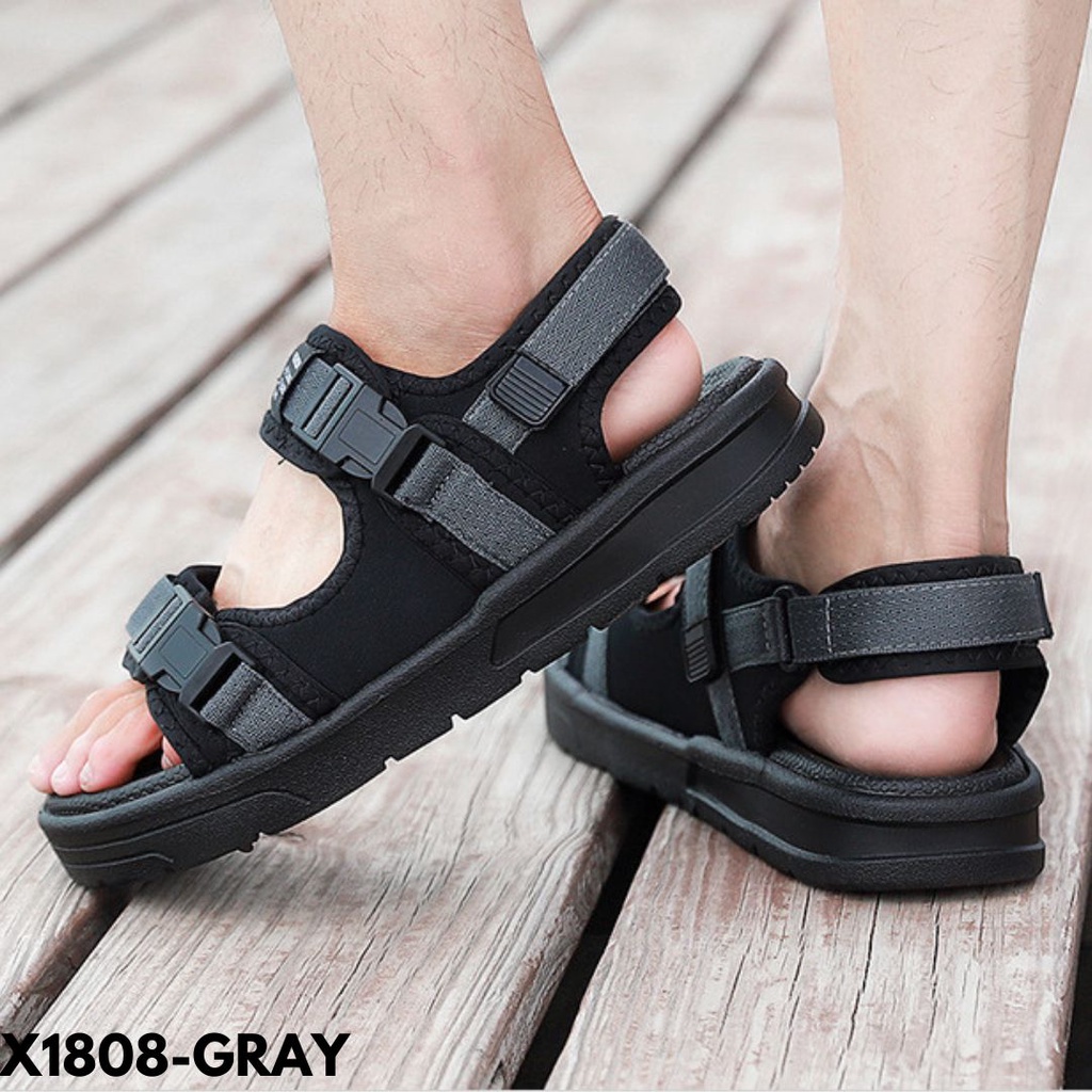 SANDAL MODEL GUNUNG STRAPPY BLACK STYLE BAHAN RUBBER KOMBI CANVAS IMPORT 1808