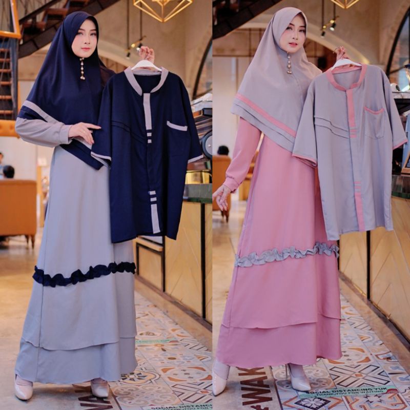 Couple sarimbit VISCA (DRESS+KHIMAR+BAJU KOKO)- Dress muslim -baju gamis- gamis-dress-Fashion muslim