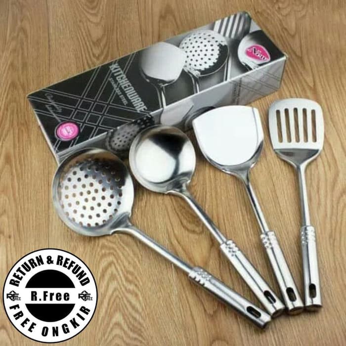 KITCHEN TOOLS PERALATAN DAPUR STAINLESS SPATULA SET ISI 4