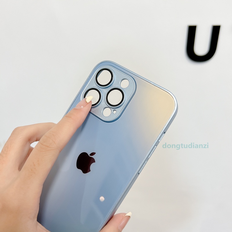 Casing Tempered Glass iPhone 14 13 12 11 Pro Max 14 + Aksen Mutiara Imitasi