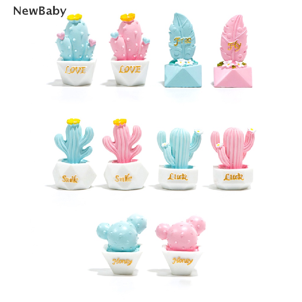 Newbaby 10pcs Miniatur Kaktus Bahan Resin Untuk Dekorasi