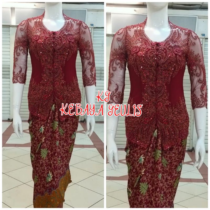 set kebaya pesta kebaya lamaran model kerah sunda lengan 7/8