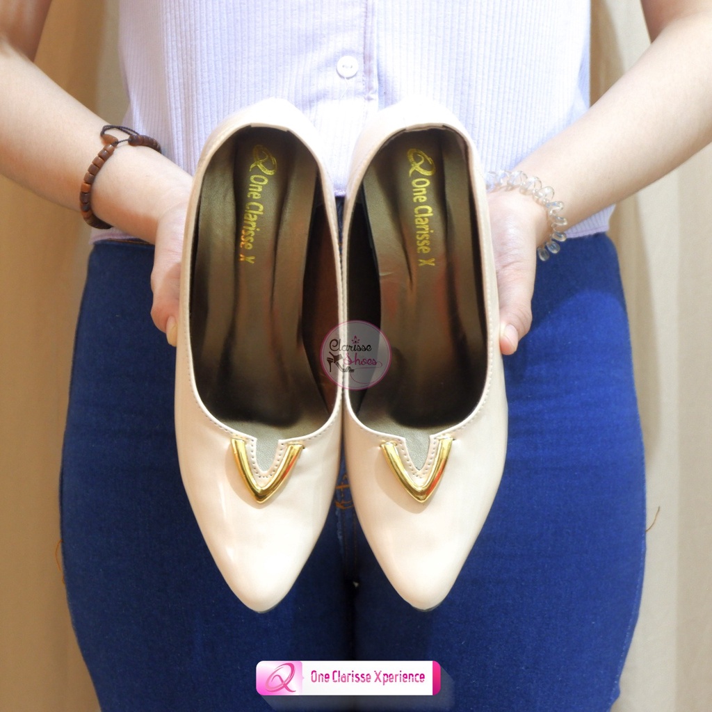 Clarisse Sepatu Kerja Wanita AURORA Pantofel Heels 9 CM Hak Tinggi Glossy