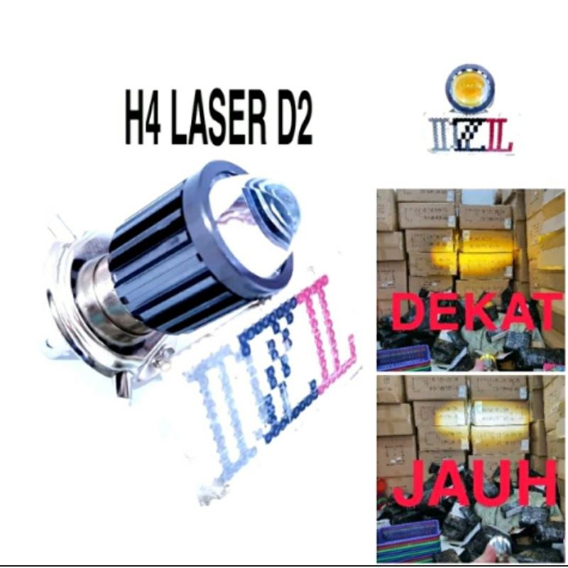  lampu  led  utama motor  h4 laser d2 high low 2 warna putih  