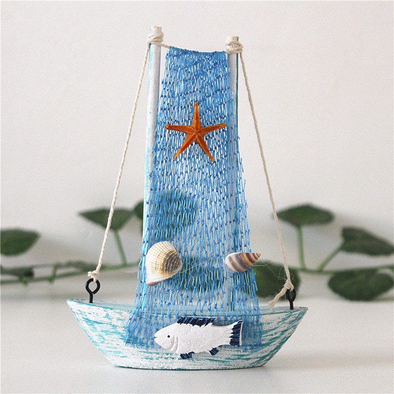 Ornamen Perahu Kamuflase 15Cm Model Perahu Layar Kecil Home Home Dekorasi Hias Aksesoris Gaya Mediterania Small Fishing Boat