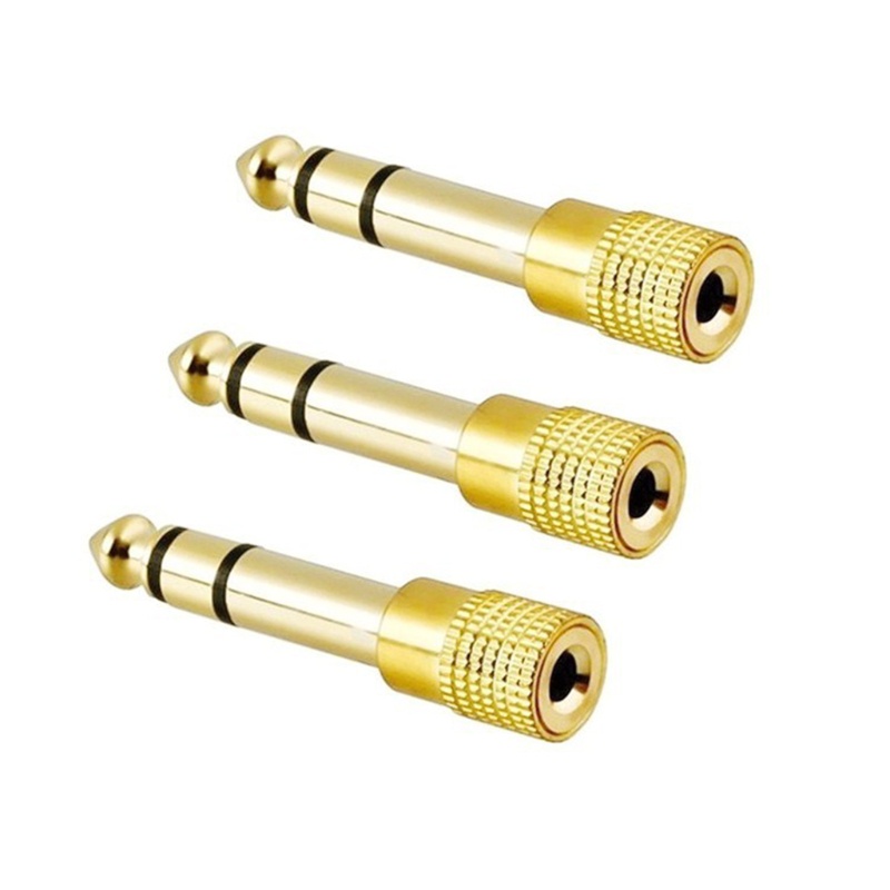 Cre 3pcs Adapter Konektor Jack Audio 6.35mm Male Ke 3.5mm Female Lapis Emas