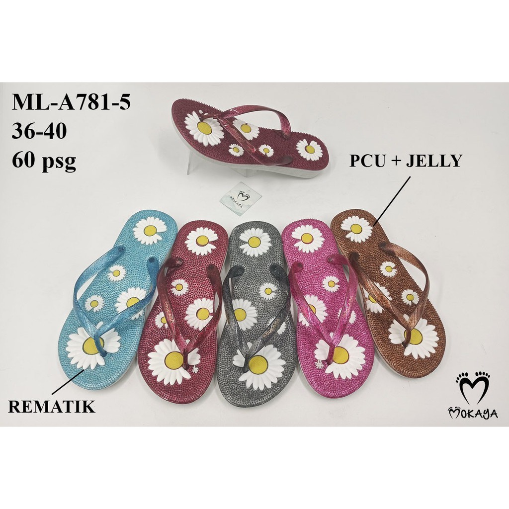 Sandal Japit Rematik Motif Daisy Tebal 3cm Import Mokaya 781-4 atau 781-5