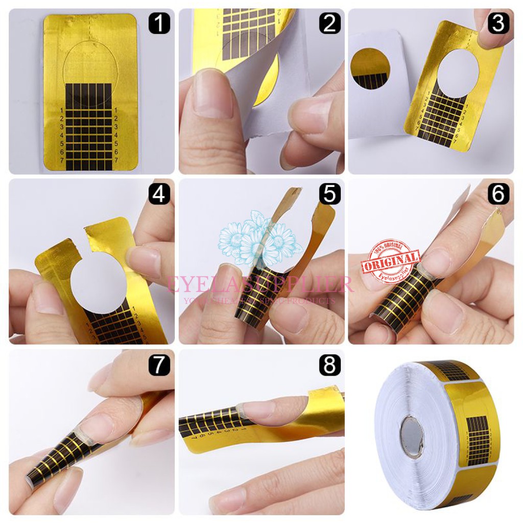 100 pcs Nail Form Acrylic Nailart Gel Extension Sambung Kuku Gold Forms Akrilik Nail Art Builder