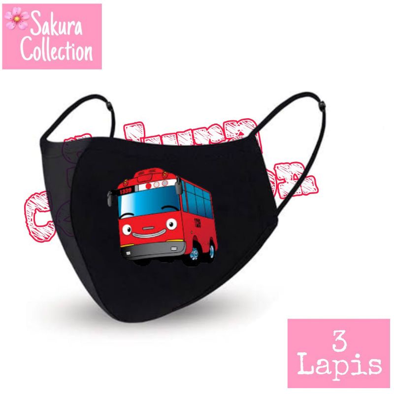 Masker Tayo Kain 3 Lapis / Scuba Anak Dewasa / Earloop