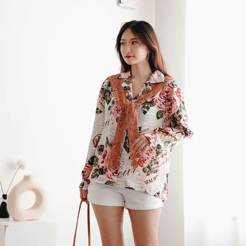 MDLV ~ C200 SAILOR DETACHABLE COLLAR SHIRT KEMEJA FLOWER KEMEJA KOREA BLOUSE PREMIUM FASHION IMPORT