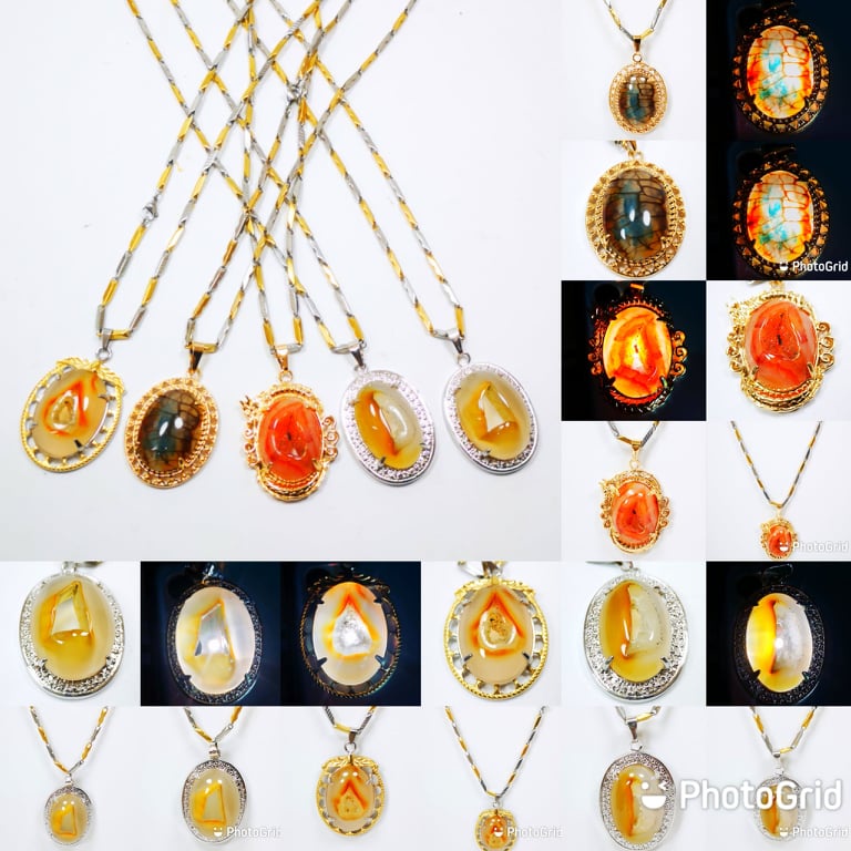 Liontin Kalung Batu Akik Natural Akik Combong Kristal Tembus