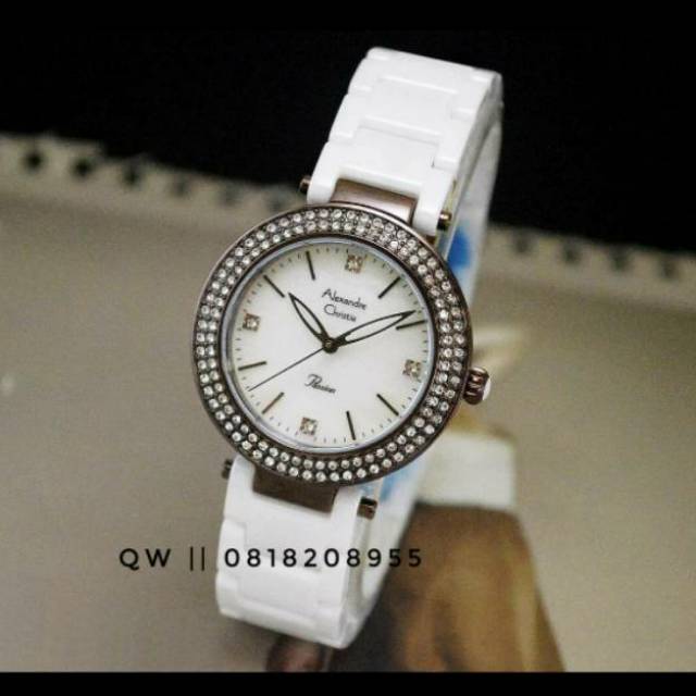 Jam Tangan Wanita Alexandre Christie AC 2323 White Brown Ceramics