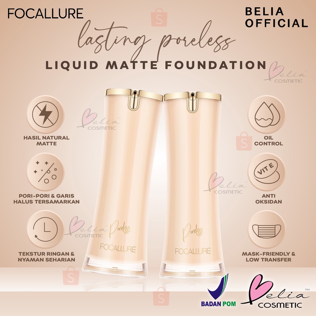 ❤ BELIA ❤ FOCALLURE Lasting Poreless Foundation FA205 | Liquid Foundation | #PerfectBase Liquid Matte Foundation Tahan air Pengontrol Minyak | BPOM