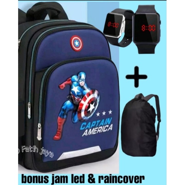 tas anak laki - tas sekolah anak laki - ransel anak cowok - tas anak cowok - tas ransel sekolah anak laki (BONUS RAINCOVER &amp; JAM LED)