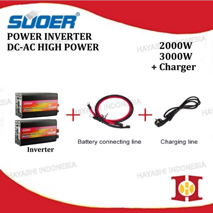 SU0ER Power Inverter Solar Panel UPS DC 12V To AC 220V 2000 3000 Watt