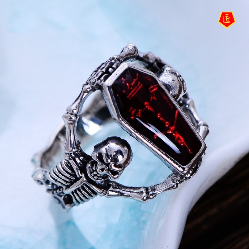 [Ready Stock]European and American Retro Silver Vampire Bat Skull Ring Punk Style