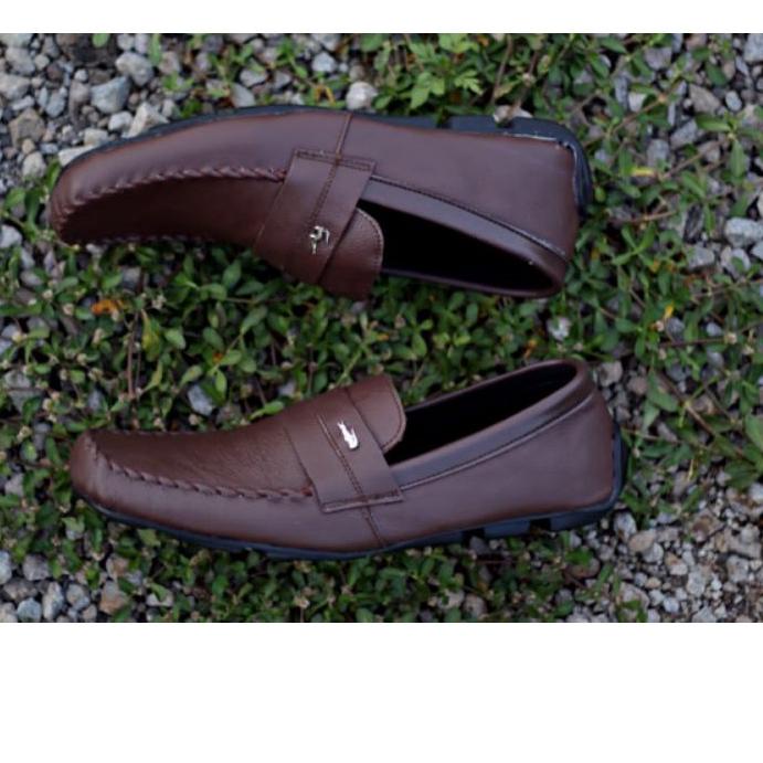 ✨ ⚡ERU SEPATU PANTOFEL PRIA KULIT SAPI ASLI LACOSTE KANTOR FORMAL KERJA BROWN HITAM // produck terba