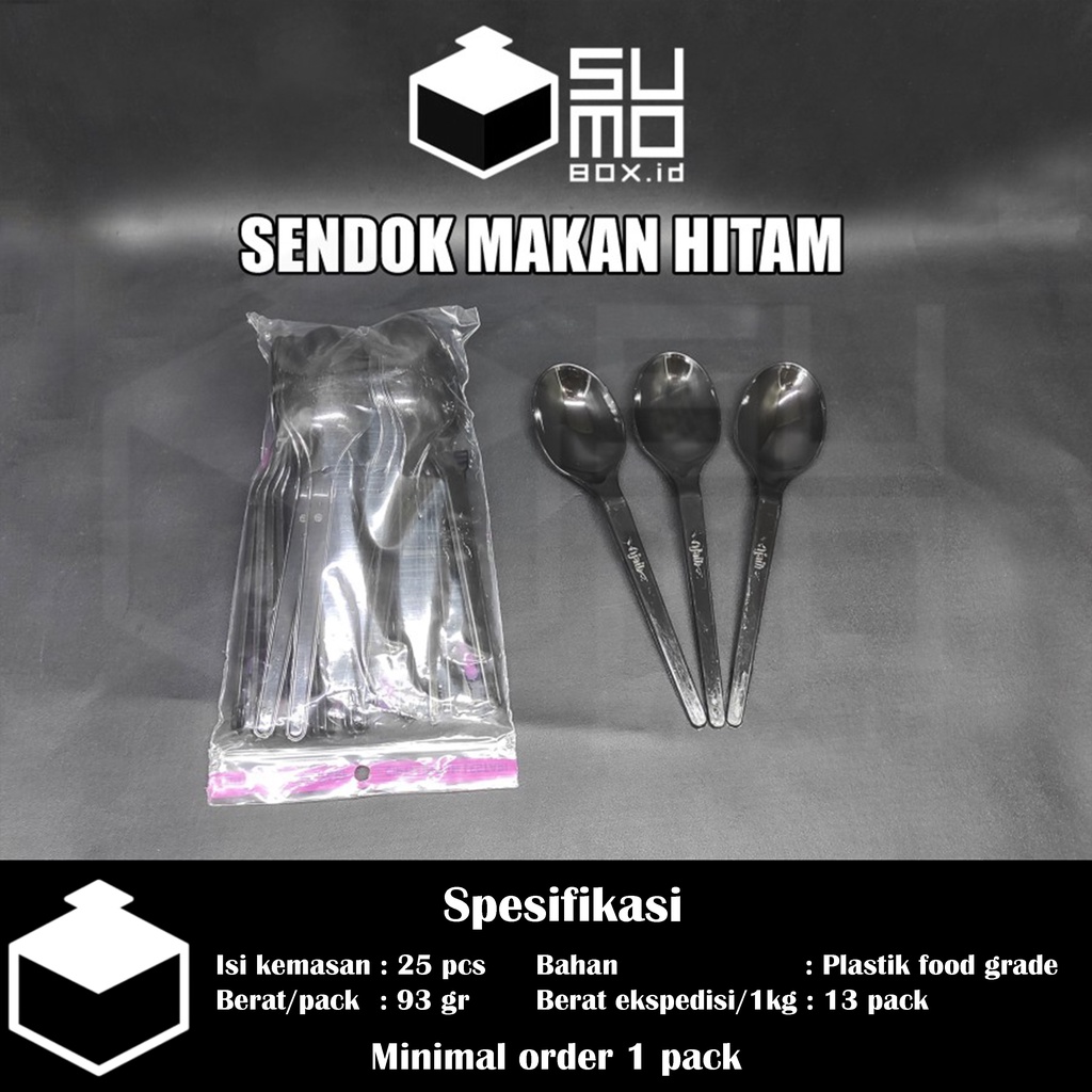 [1 PAK] Sendok Plastik Garpu Plastik makan catering kuat murah panjang Warna Bening , Putih, Hitam-1PAK-Sendok Hitam