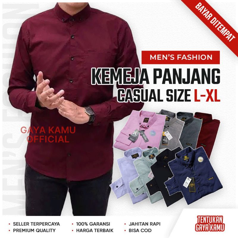 (BISA COD) Kemeja Polos Katun Kerja Kantor Formal Lengan Panjang Pria / kemejapria