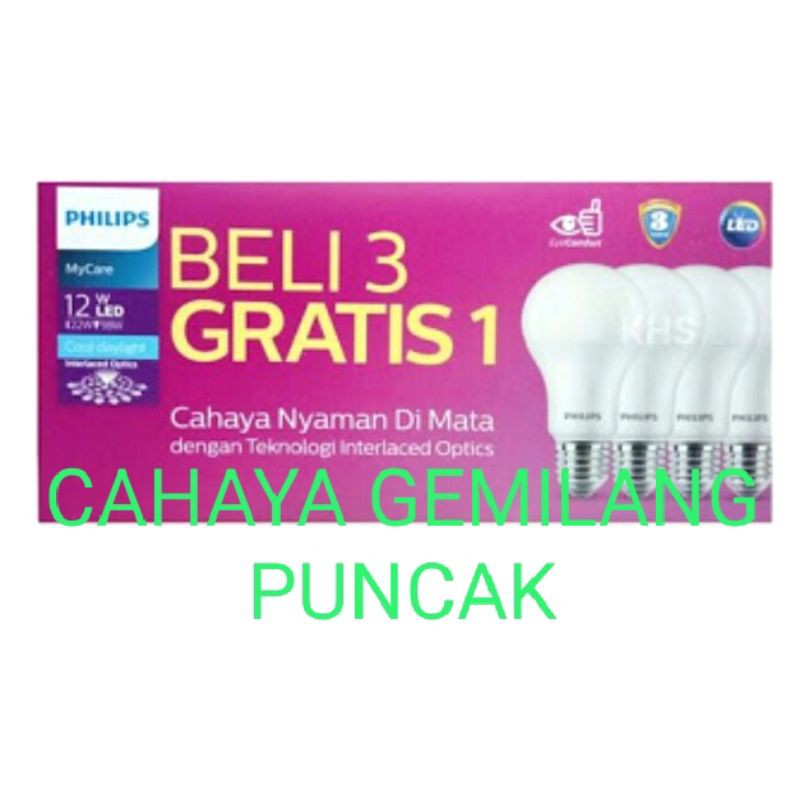 Lampu Led Philips 12 watt multipack 3 gratis 1