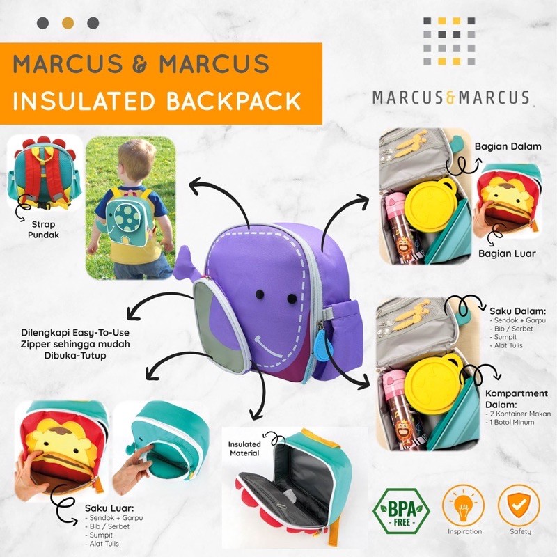 Marcus and Marcus Insulated Lunch Bag/Tas anak