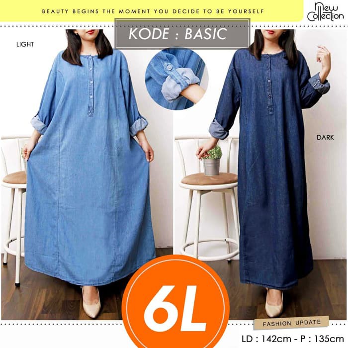 Baju wanita big size jumbo dress denim BASIC LD 142 XXXXL5L