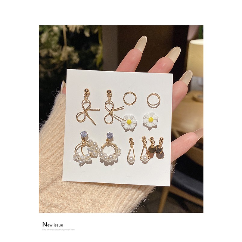 Mysterygirl - Anting Titanium Anti Karat Anting Tusuk Earrings 7in1 Fashion Earrings Set Korea Aksesoris Murah BISA Anting Tusuk  Anting Simple Lucu