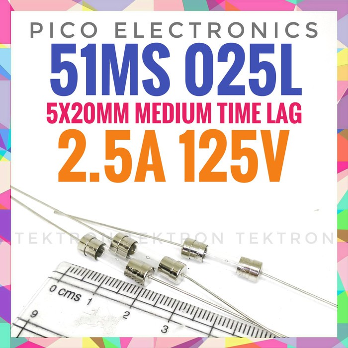 Pico Elec. 51MS 025L Fuse 2.5A 125V 5x20mm Medium Time Lag skring kaca
