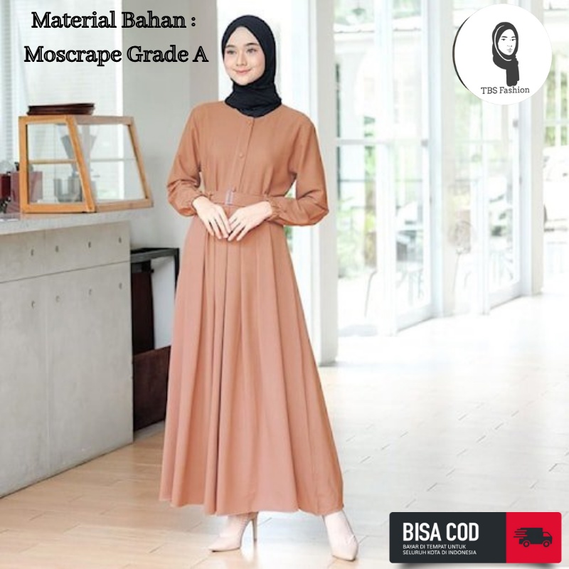 Baju Gamis Atasan Wanita Cewek Remaja Terbaru Bahan Moscrepe Adem Halus Model Modern Berkualitas Premium Quality Casual Acara Formal Kondangan Lebaran 2022 Bisa COD-Mocca & Belt