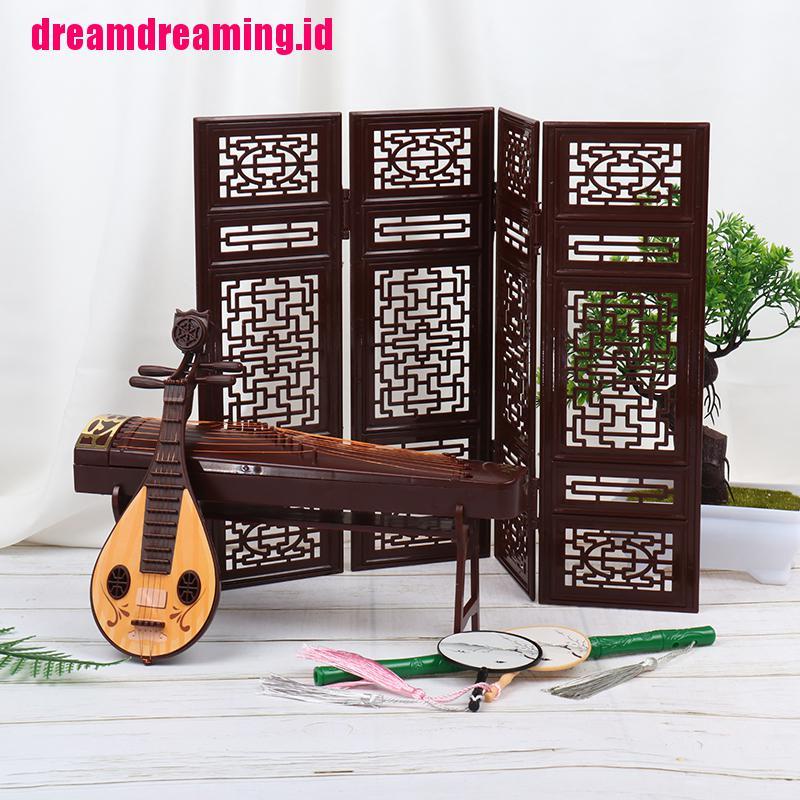 Mainan Miniatur Flute Lute Guzheng Fan Life Scene Untuk Aksesoris Rumah Boneka