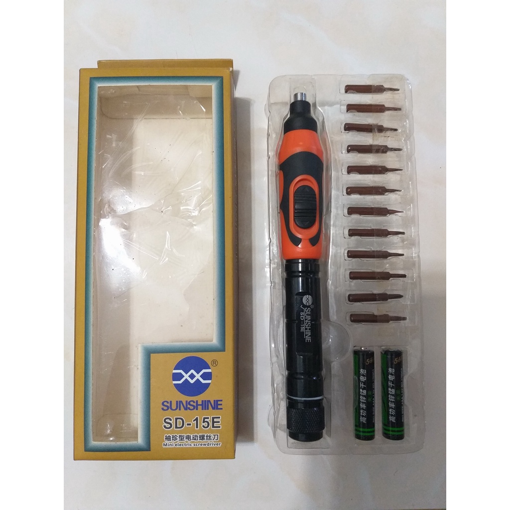 Obeng HP Elektrik Mini Cordless Baterai AAA x 2 + 12 Mata Obeng