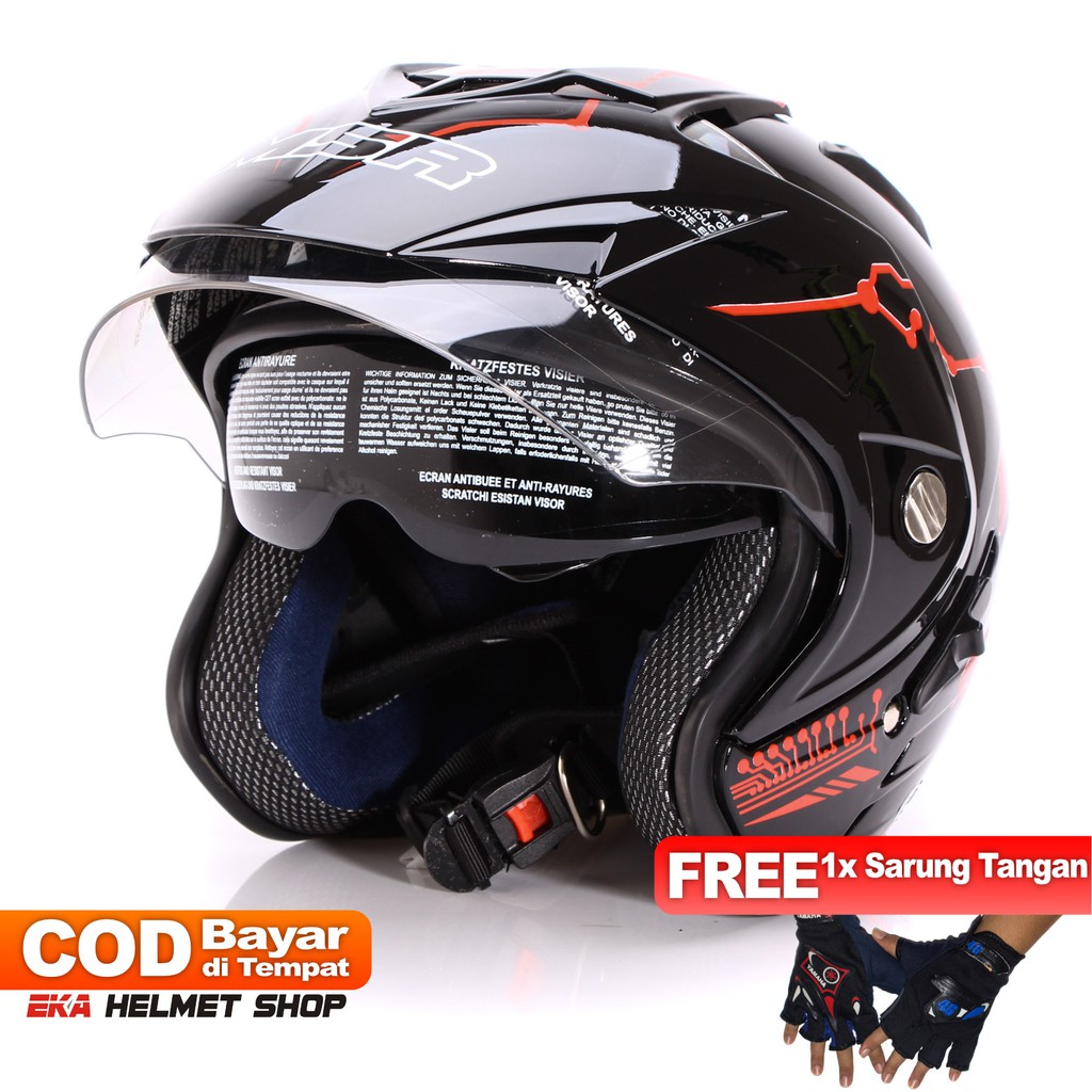 [Helm Dewasa] MSR Helmet Impressive - Protect - Hitam Merah + Promo Gratis Sarung Tangan