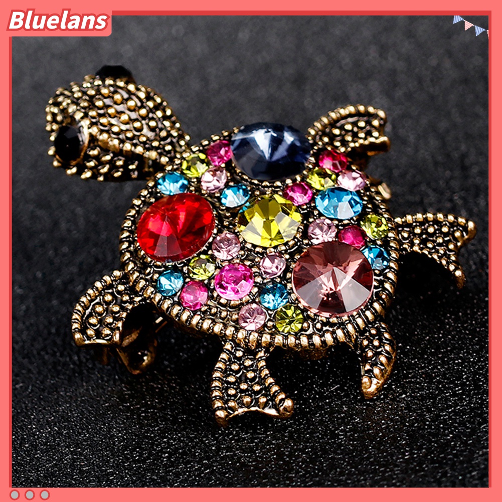 Bros Pin Bentuk Kura-Kura Aksen Berlian Imitasi Warna-Warni Untuk Aksesoris Dress Scarf