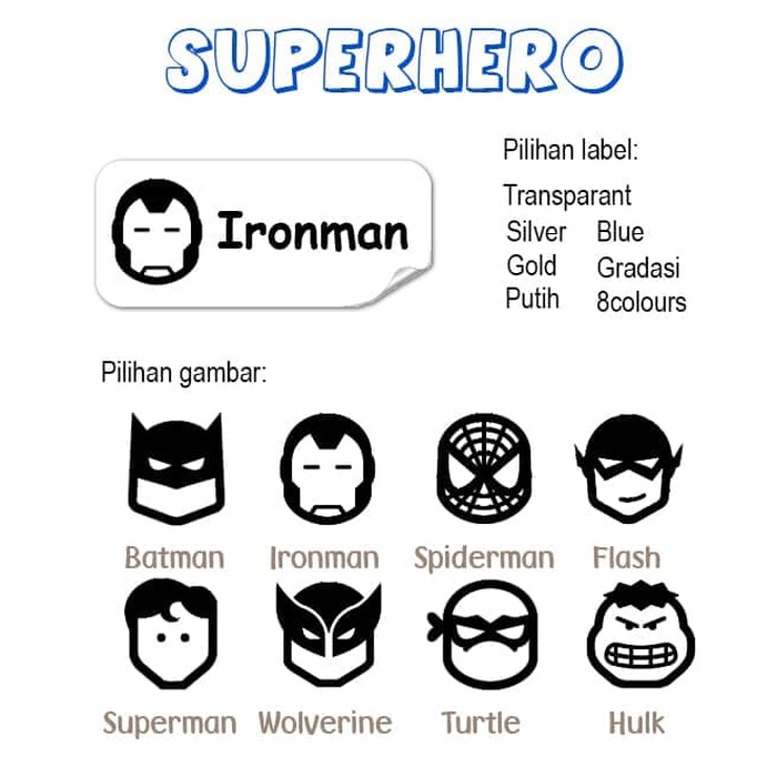 

HNVHH854 Superhero MEDIUM label nama waterproof. Name stickers marvel