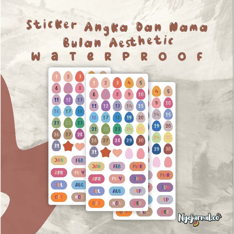 

1 lembar Sticker Angka dan Nama Bulan Aesthetic Multifungsi Waterproof/Anti Air