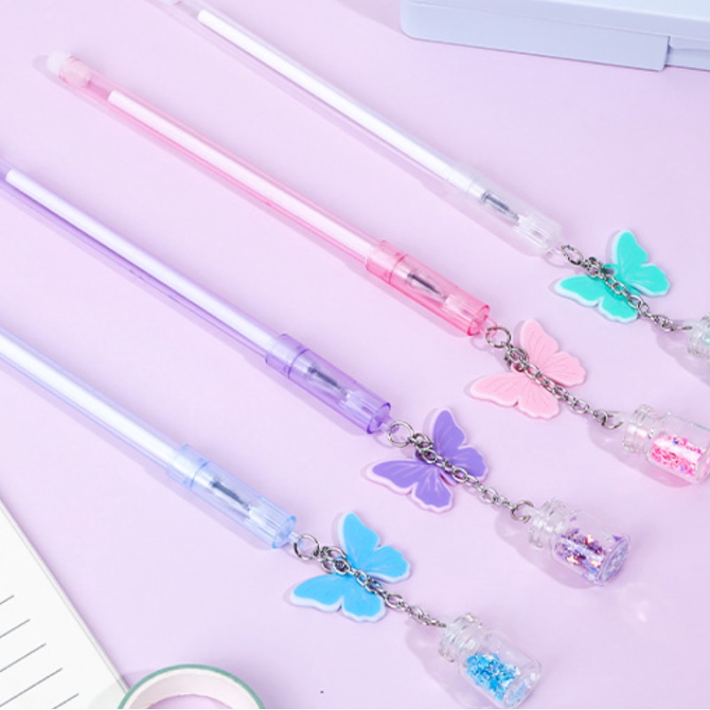 1pc Cute Butterfly Bottle Pendant 0.5mm Black Ink Gel Pen School Office Stationery Supplies