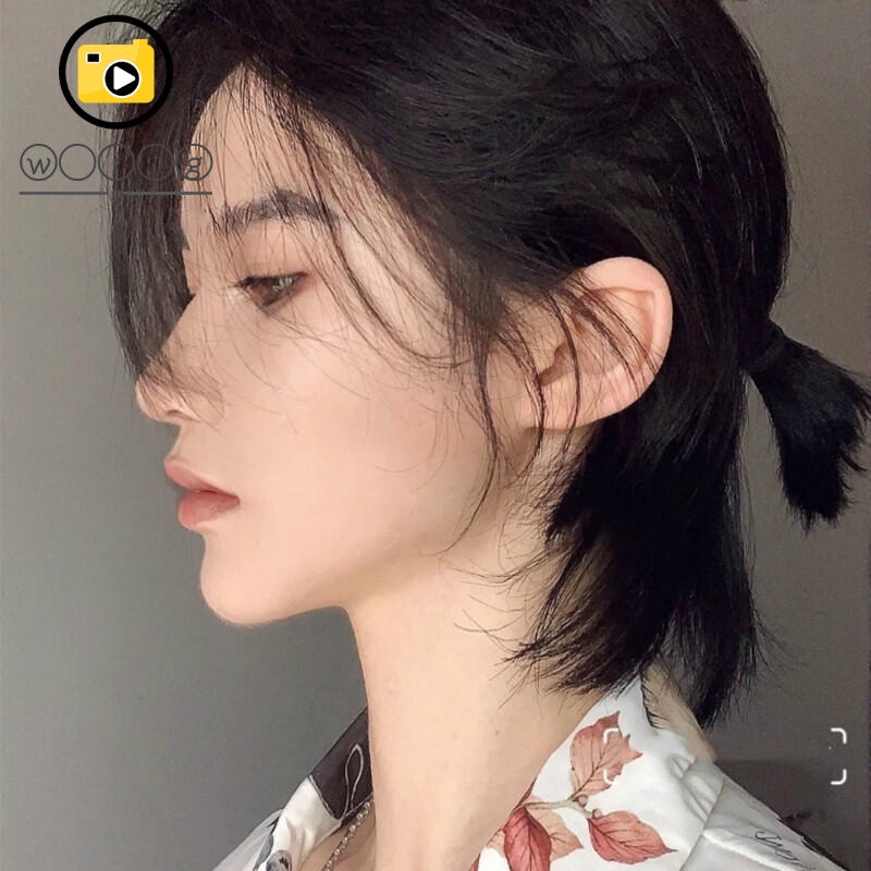 Mullet kepala wig laki-laki tampan rambut pendek mahasiswa anak laki-laki serigala ekor pendek rambu