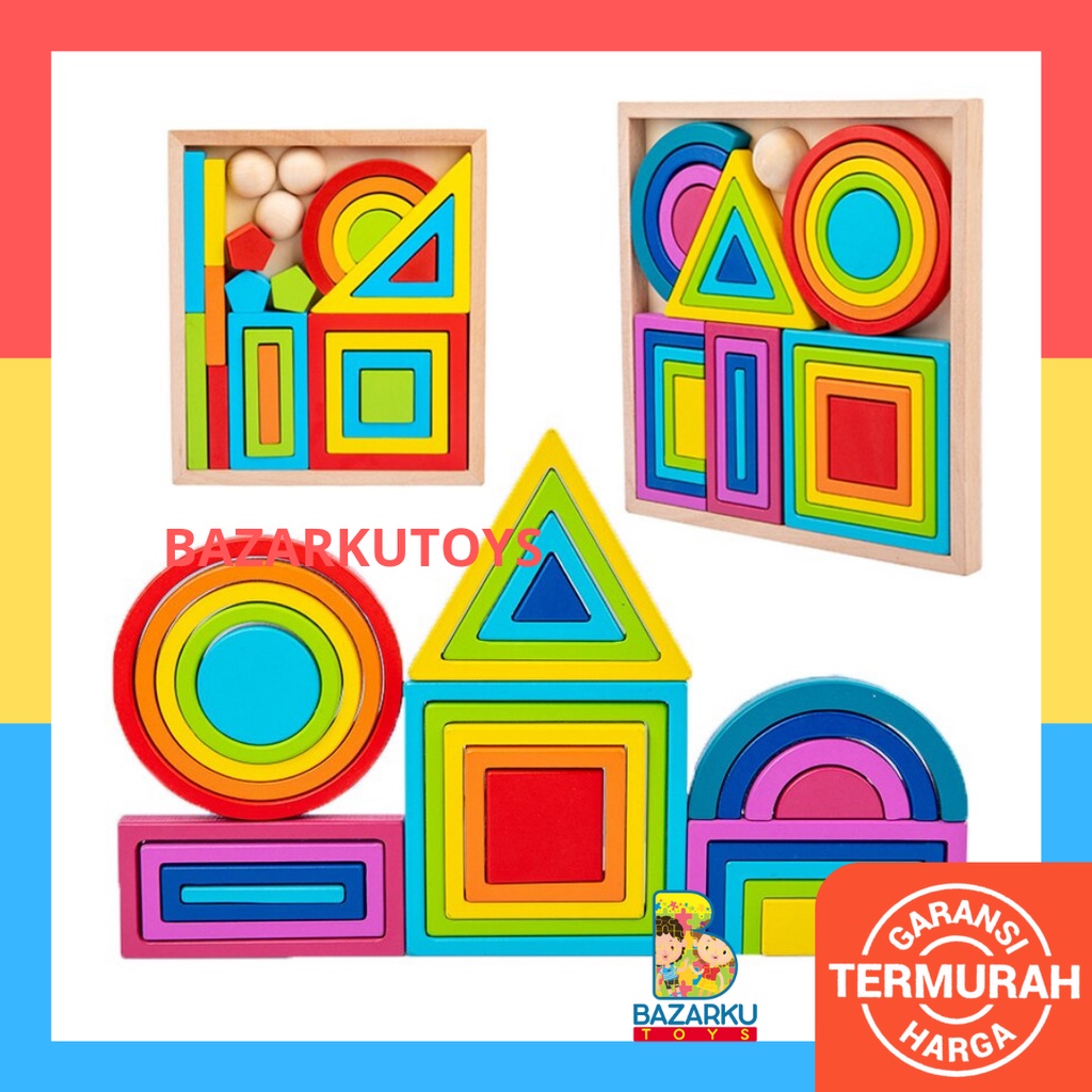 Montessori Rainbow Block Mainan Susun Pelangi Anak Building Block Mainan Susun Anak Mainan Balok Kayu Wooden Toys Wooden Puzzle Rainbow Block Puzzle