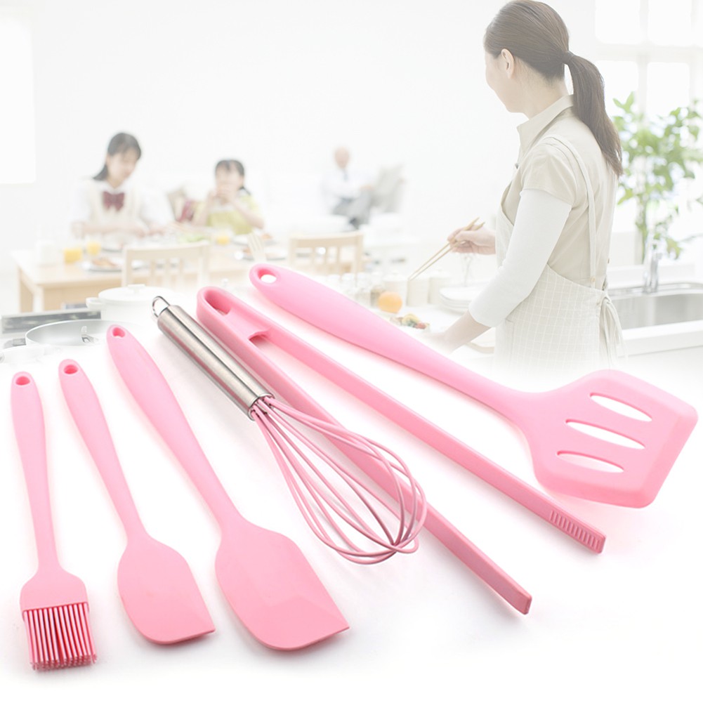 6Pcs Set Peralatan Dapur  Model Anti Lengket Warna  Pink  