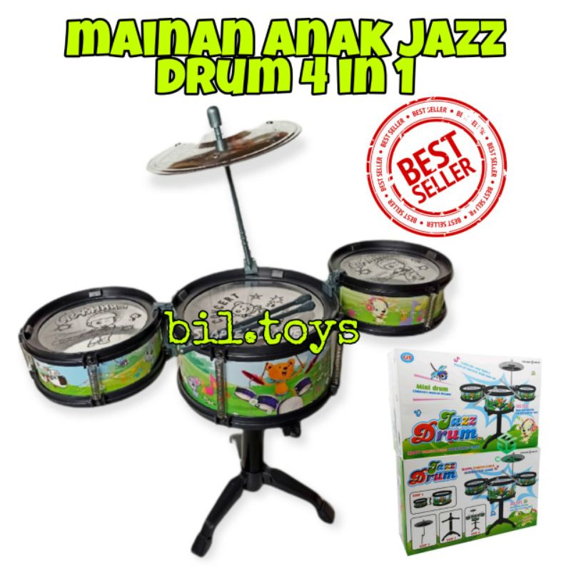 MAINAN ANAK LAKI LAKI DRUM PUKUL 4IN1 JAZZ DRUM MINI