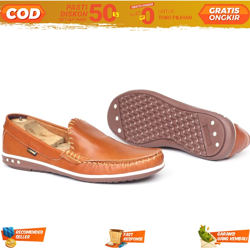 Sepatu Slop Pria Kulit Sapi Premium 100% Slip On Casual Original Cow Leather 4 Pilihan Warna Anti Se