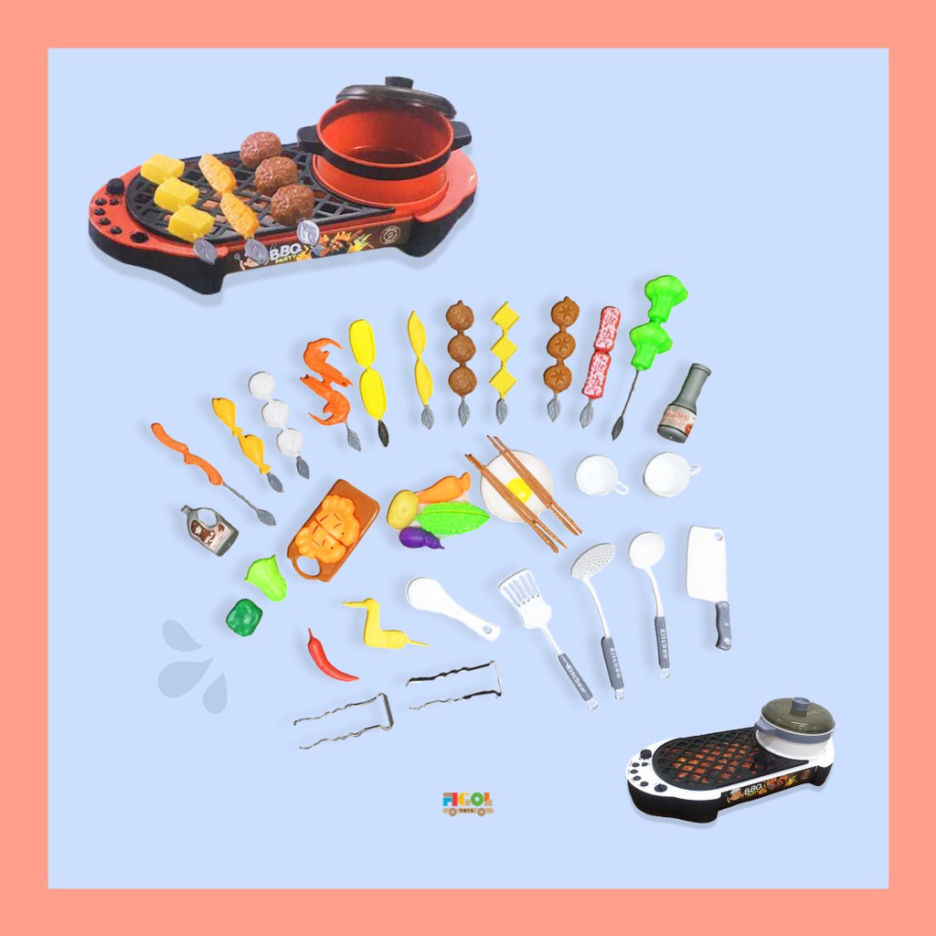 Mainan Set BBQ HOTPOT Grill Ada Suara Masak dan Efek Lampu 5720/5721 Spray BBQ Grill